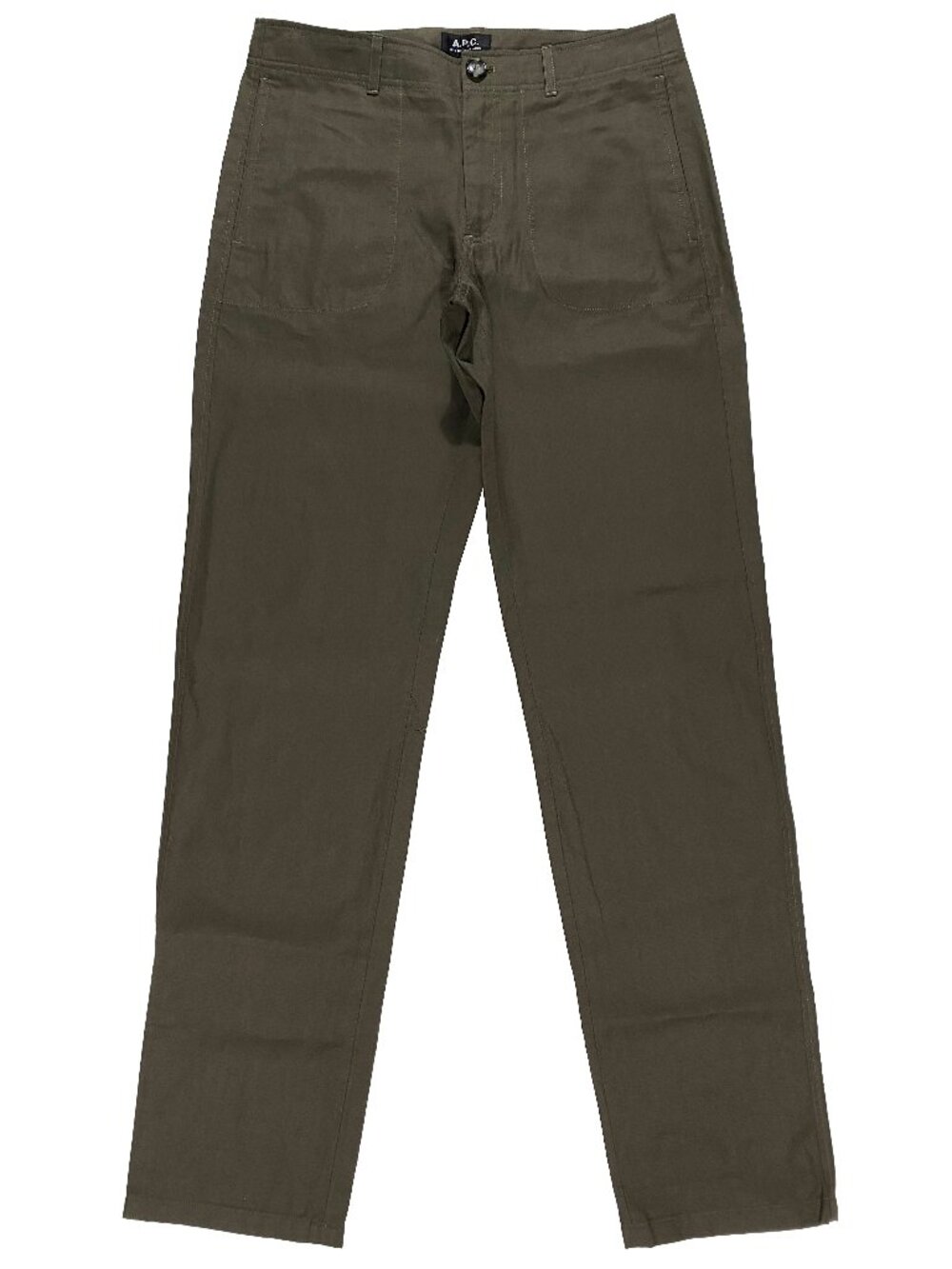 A.P.C. Linen/Cotton Blend Straight Leg Trousers Khaki Green men's size 30x32
